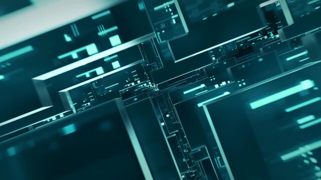 Futuristic semiconductor microchip city 3D animation