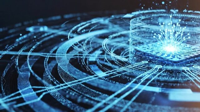 Abstract digital particles forming a glowing clock face in 4k