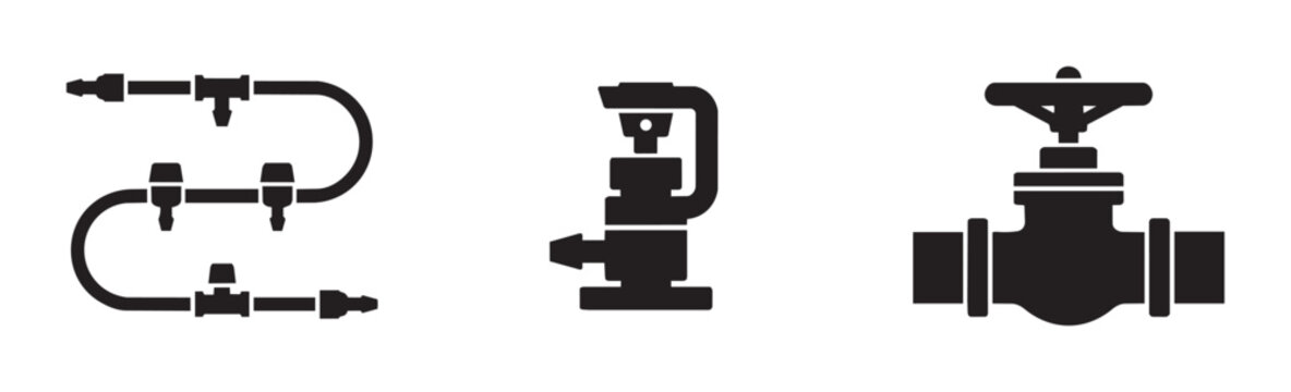 Industrial Plumbing Icons: Valve, Pipe Fitting, and Irrigation System Vector Graphics for Engineering and Construction