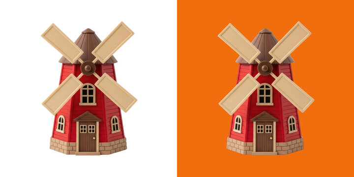 Cute Red Toy Windmill Architectural Decorative Ornament 3D