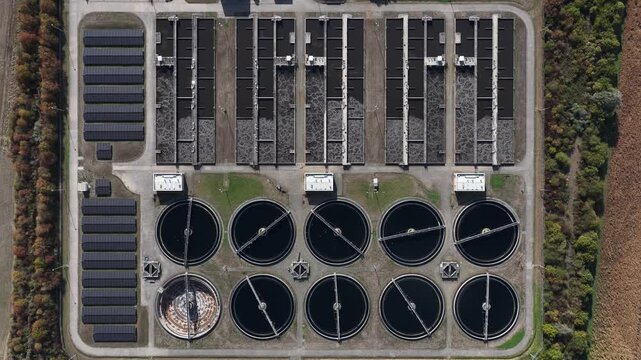 Aerial View of Mannheim Wastewater Treatment Plant in Germany