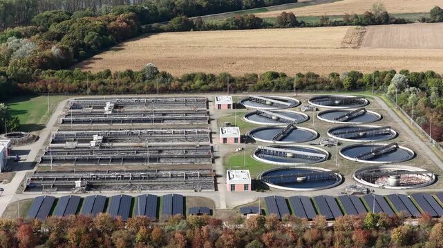 Aerial View of Mannheim Wastewater Treatment Plant in Germany