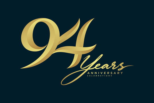 94 Years Anniversary Luxury Gold Number Logo on Dark Background