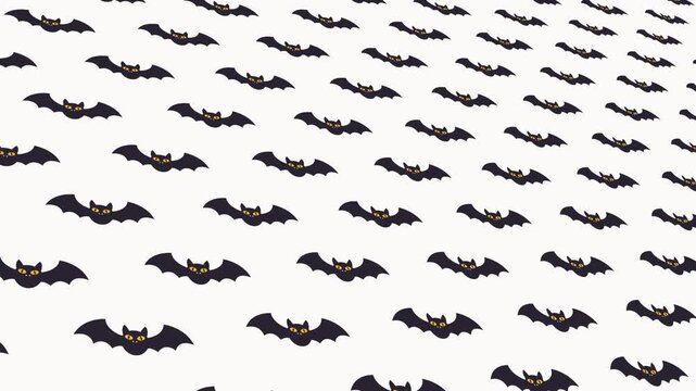 Bat icon on white background. Symbol of Halloween.animation loop Set of  bat Silhouettes Flying in Flock on White Background,