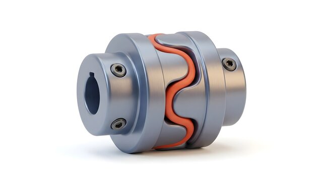High-Quality Industrial Flexible Jaw Shaft Coupling Featuring an Orange Elastomer Spider Insert for Mechanical Power Transmission and Misalignment Correction
