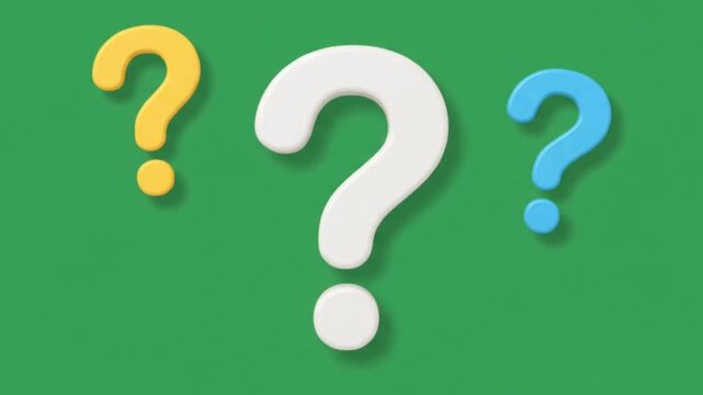 White question mark symbol centered on a flat textured green background