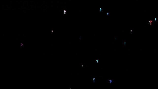 3D Question Marks Animated Flying in Space with Particle Explosion Effect, Abstract Question Mark Animation for 4K Stock Video