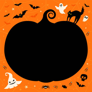 Halloween Background vector illustration. Pumpkin silhouette with spooky halloween frame