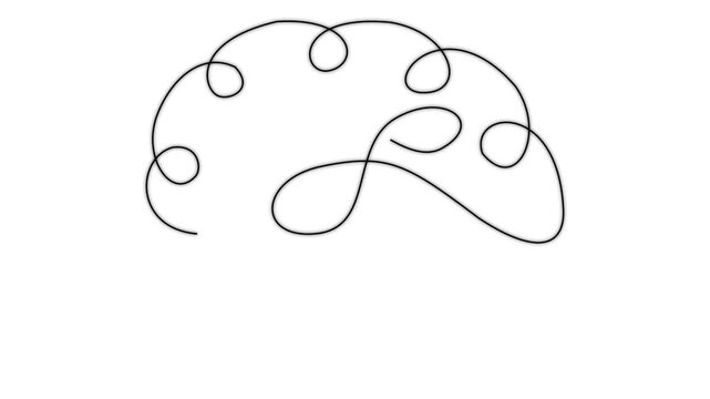 one line brain design on white background. one line drawing of human brain for psychology mental health creative thinking and medical neurology concept animation. 4k video.