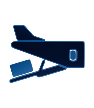Blue glossy airplane wing icon featuring flight stabilizer and aircraft structure aviation isolated on a transparent background