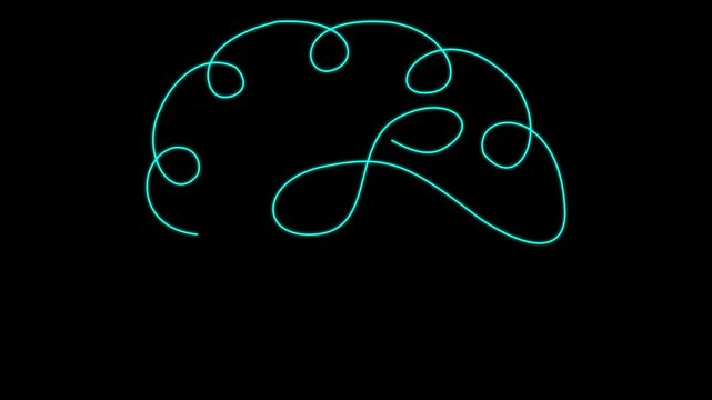 one line brain design on black background. one line drawing of human brain for psychology mental health creative thinking and medical neurology concept animation. 4k video.