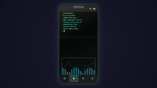 Mobile phone grid displaying system boot and digital data charts