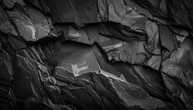 Dark charcoal rock texture or abstract jagged black stone background.