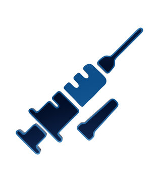 Blue medical syringe icon with a needle and plunger for vaccination and injection procedures healthcare isolated on a transparent background