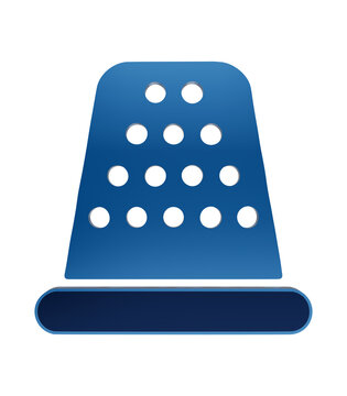 Blue sewing thimble icon with dotted indentation pattern, protection tool symbol on dark background, finger guard isolated on a transparent background