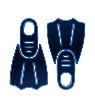 Shiny blue scuba diving fins pair icon with ribbed foot pockets and elongated blades designed for underwater swimming sports isolated on a transparent background