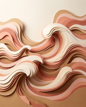 Abstract layered paper cut waves in warm earth tones