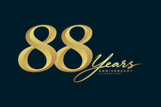 88 Years Anniversary Elegant Golden Number Logo on Dark Background
