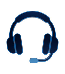Blue call center headset icon with boom microphone and earmuffs , customer service isolated on a transparent background © Arthur