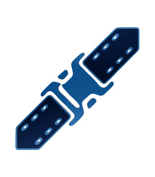 Blue glossy quick release plastic buckle and straps icon with metallic effect side release buckle strap buckle isolated on a transparent background