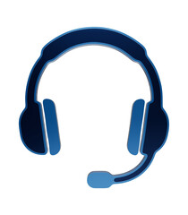 Glossy blue over ear headphones icon featuring headband, ear cups, and boom microphone headset audio isolated on a transparent background © Arthur