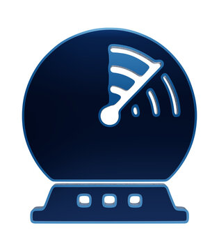 Blue glowing sonar radar display icon, underwater detection equipment symbol, navigational radar screen isolated on a transparent background