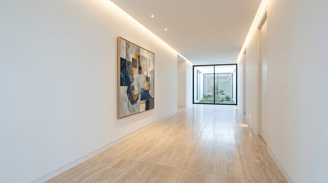 Modern Hallway Interior with Art and Natural Light