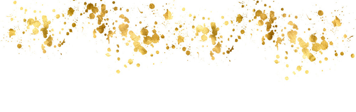 Frame golden. Brushstroke with gold. Watercolor brush stroke gold. Golden foil pieces flake. Old gold texture with gold paper particles and gold flakes that shimmer. The gold foil borders the isolated