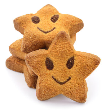 star shaped cookies with smiley face isolated on white background
