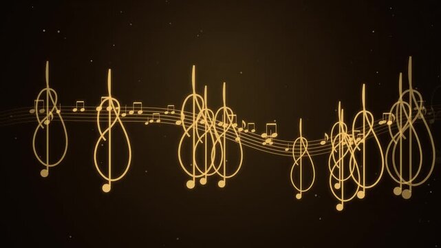 Golden treble clef and musical notes background loop