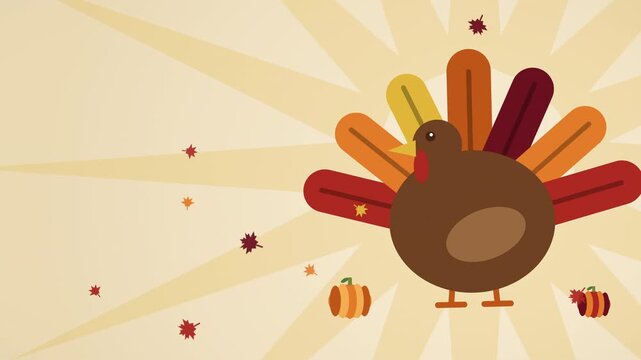 Thanksgiving Turkey with Fan Tail Feathers Warm Loop Background
