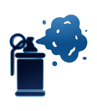 Glossy blue smoke grenade icon with pin and billowing cloud of smoke or gas dispersing military explosive isolated on a transparent background