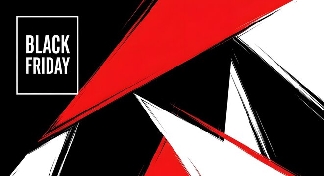 Abstract black friday background with red and white geometric shapes