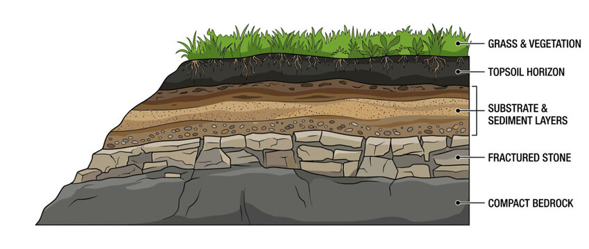 Cross-section of Earth showing soil layers and bedrock