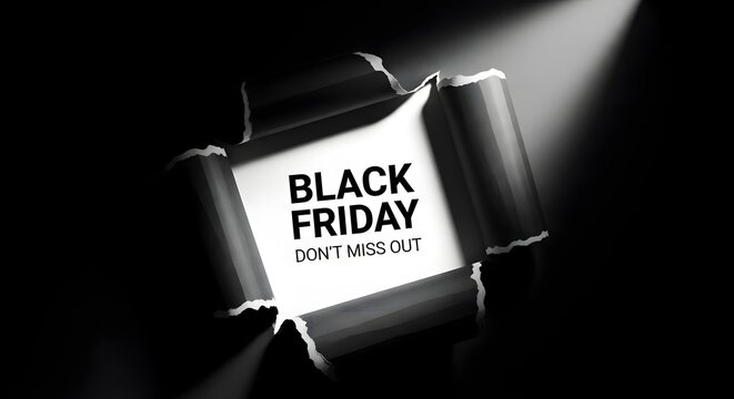 Black friday sale message revealed through torn paper effect