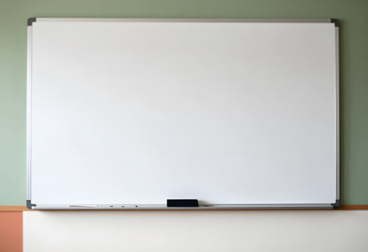 A whiteboard wiped clean with one faint mark remaining