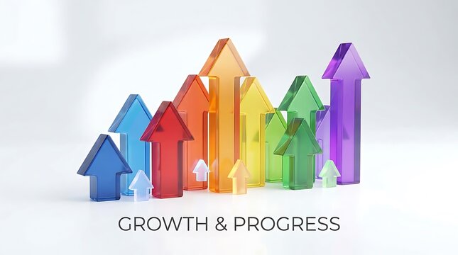 Colorful arrows pointing up representing business growth and financial progress for corporate success and development