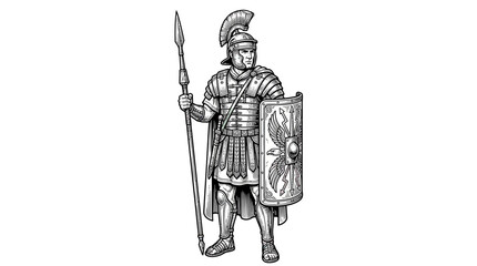 Obraz premium Roman Legionary Soldier with Spear and Shield, Isolated