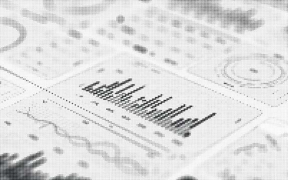 Abstract monochrome halftone dot pattern texture background featuring financial data graphs and charts