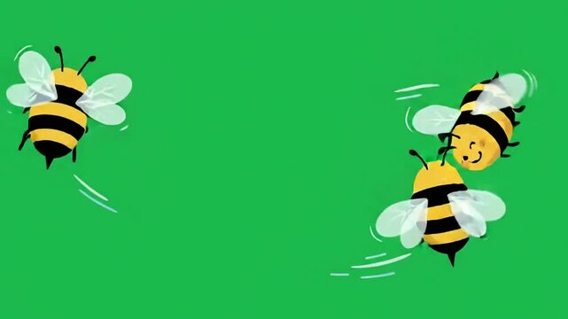 Animated bumblebees flying in a loop on a solid green background