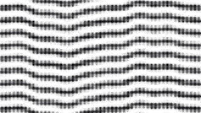 Distorted halftone waves create optical illusion with monochrome dotted lines