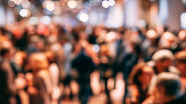 Blurred crowd of people enjoying a celebratory event, glowing lights and energy radiating throughout the festive atmosphere