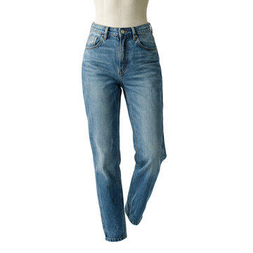 Jeans denim pants, blue classic trousers featured as a professional product display isolated on a transparent background for retail