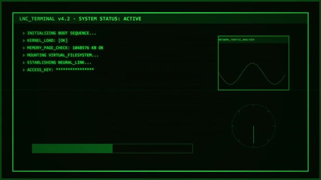 Retro computer terminal screen with green glowing hacking interface