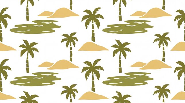 Abstract desert oasis palm tree seamless pattern vector background