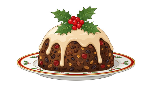 Christmas pudding illustration concept illustration with colorful elements for creative decoration and seasonal celebration isolated background