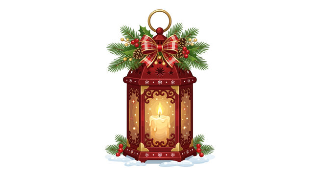 Christmas lantern with glowing concept illustration with colorful elements for creative decoration and seasonal celebration isolated background