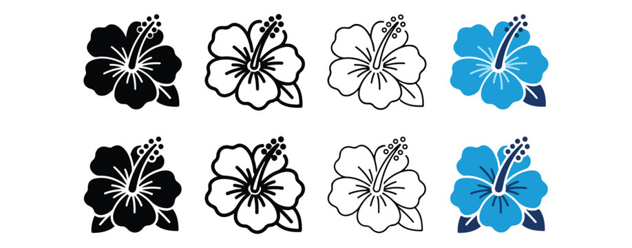 hibiscus flowers in various colors and styles isolated on transparent background for design projects
