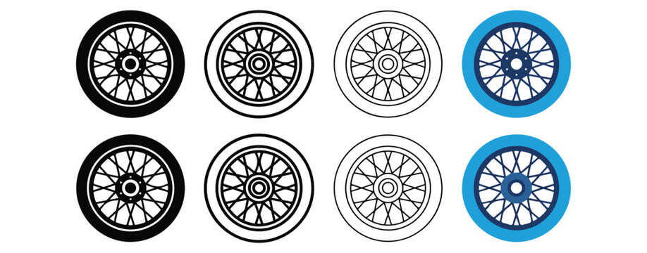 bicycle wheel designs with different rim styles and colors isolated on transparent background