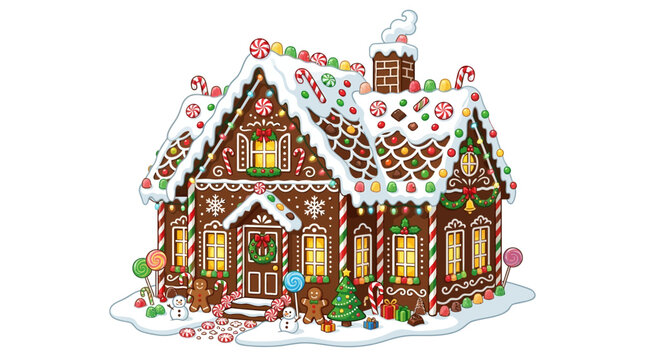 Gingerbread house illustr&hellip; concept illustration with colorful elements for creative decoration and seasonal celebration isolated background